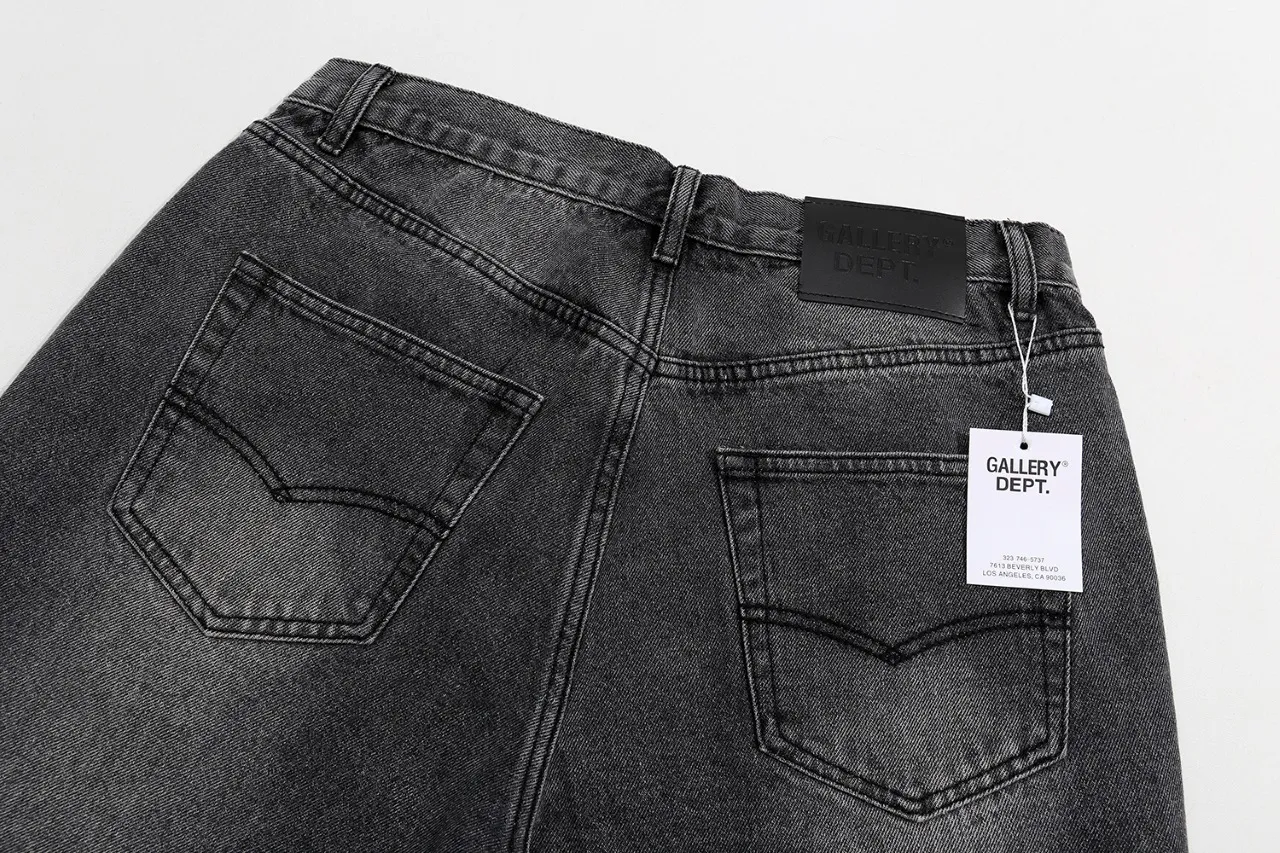 p230 (detail picture) 636#Gallery Dept New Basics Washed Black Gray Flared Splicing Jeans American Retro Casual Pants Black Gray S~XL